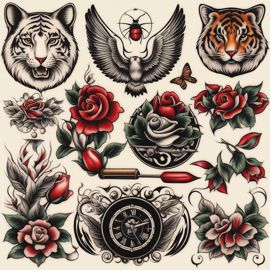 traditional tattoo flash, classic and timeless tattoo designs with a vintage flair. 