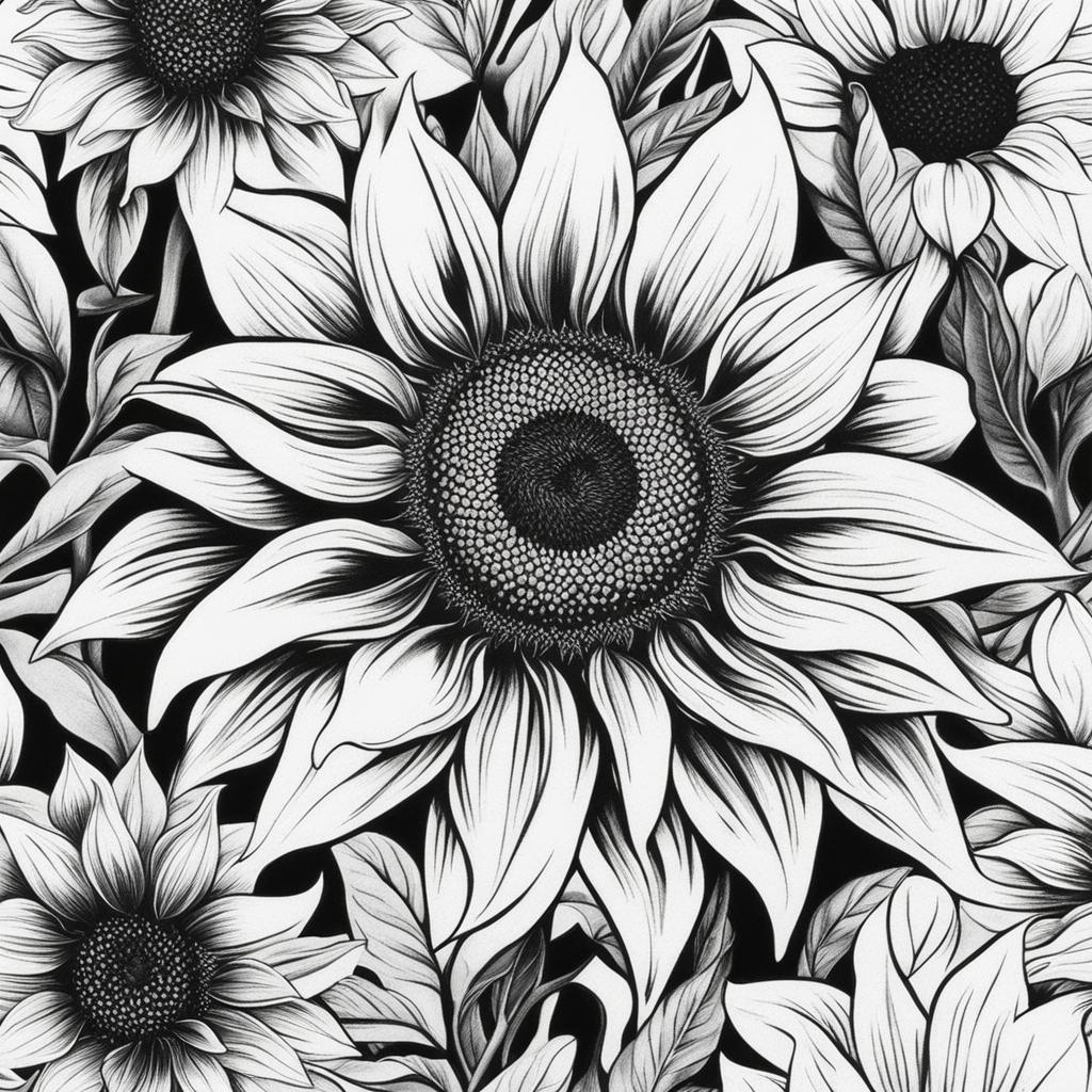 Sunflower tattoo black and white, Striking black and white sunflower tattoos.  vivid colors, white background, tattoo design