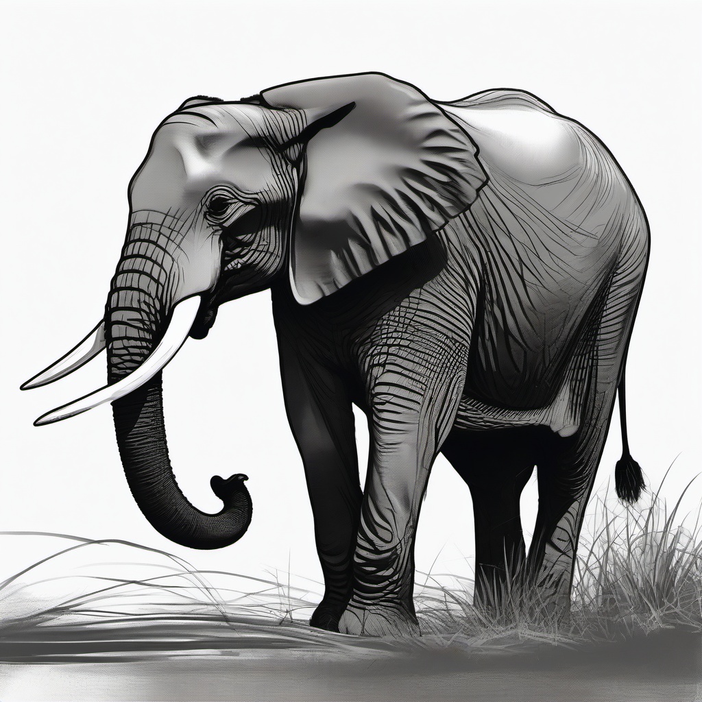 drawing of an African forest elephant  minimal rough sketch scribbles,doodles,black and white