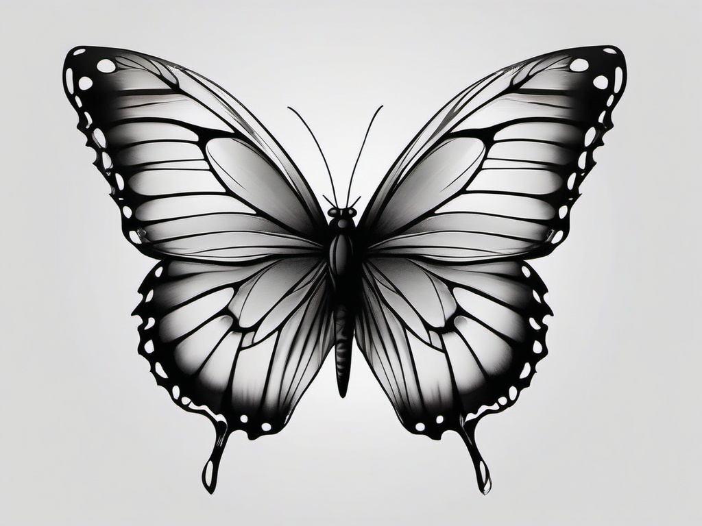 butterfly black and grey tattoo  simple color tattoo,white background,minimal