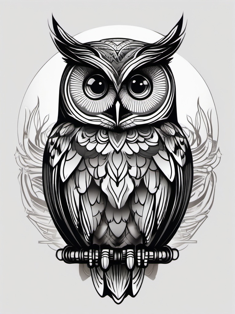 Black and Grey Owl Tattoo - Blend subtlety with a black and grey owl-themed tattoo design.  simple color tattoo,vector style,white background