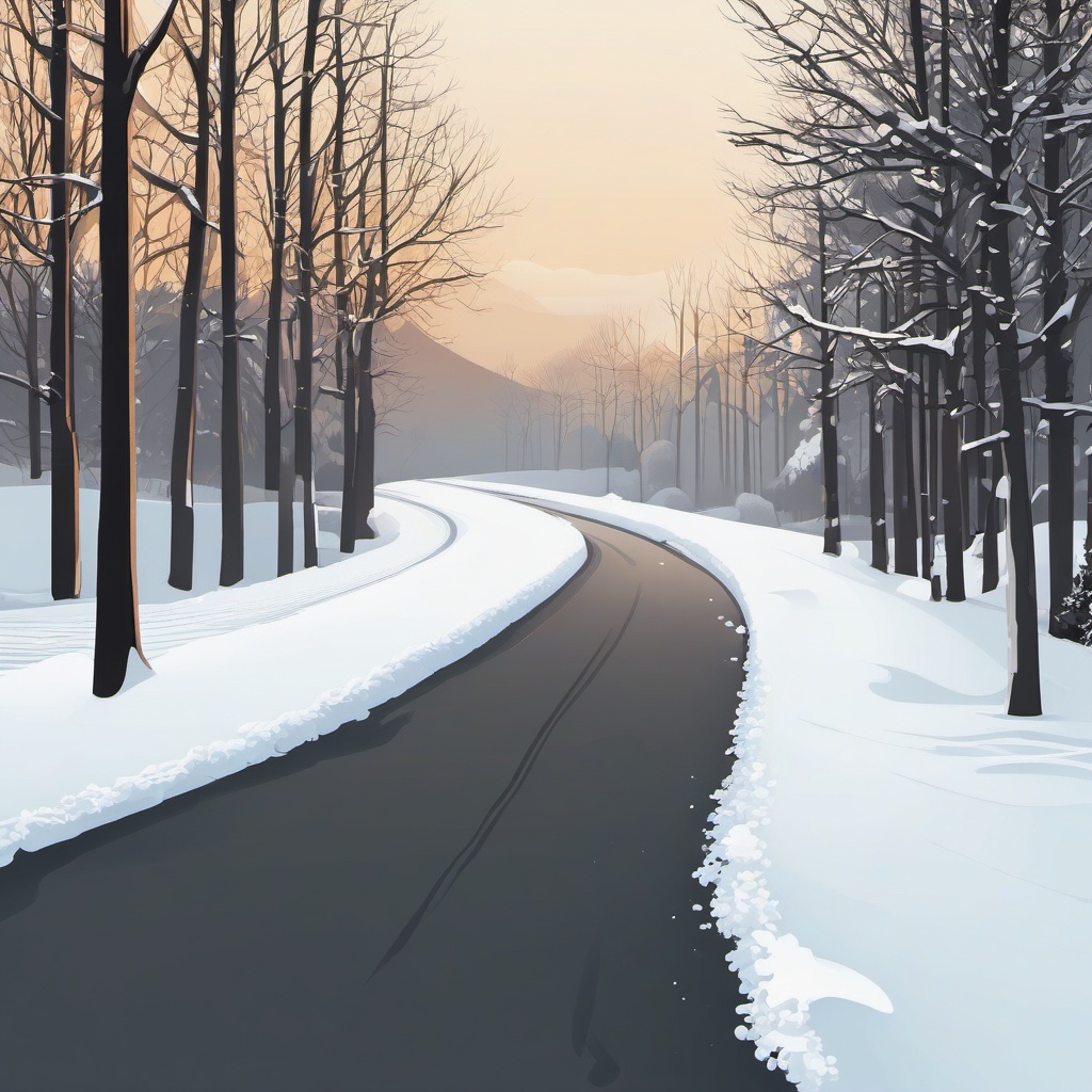 Snowy Country Road clipart - Country road covered in fresh snow, ,vector color clipart,minimal