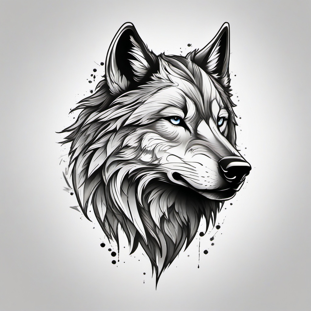 Shoulder Tattoo Wolf,bold and powerful wolf tattoo designed specifically for the shoulder, symbol of strength. , tattoo design, white clean background