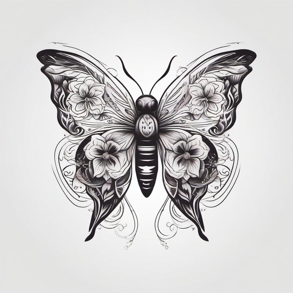 Floral Moth Tattoo - Combine the beauty of flowers and moths in a tattoo design that showcases the elegance of both elements.  simple vector color tattoo, minimal, white background