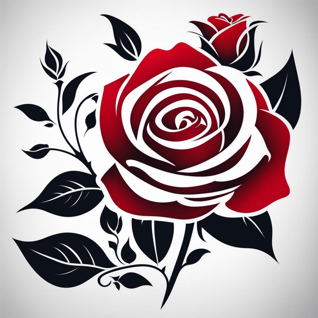 Red rose tattoo, Elegant and striking tattoos featuring red roses.  color, tattoo patterns, white clean background