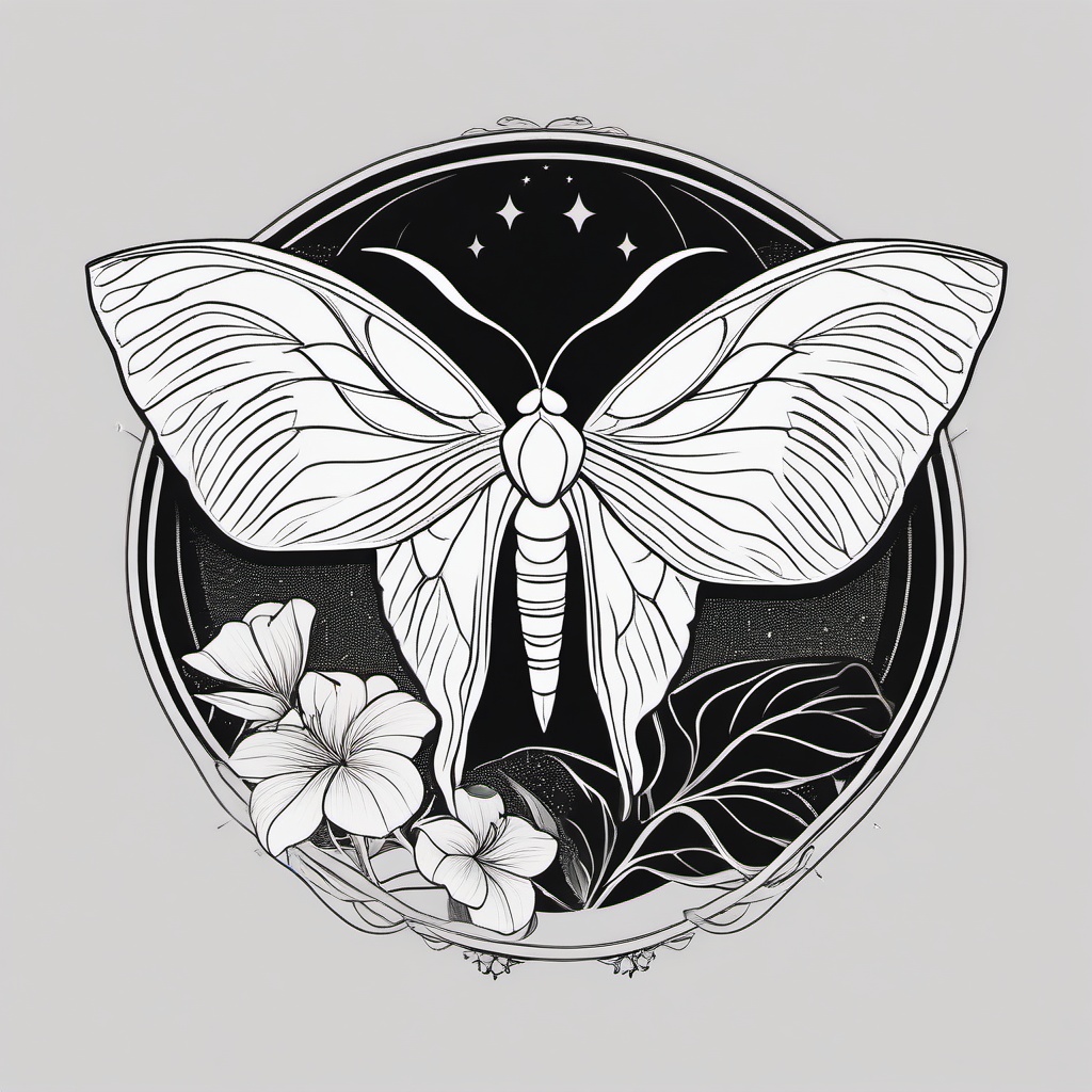 Luna Moth Tattoo Black and White - Showcase simplicity and elegance with a black and white Luna moth tattoo design.  simple vector color tattoo, minimal, white background