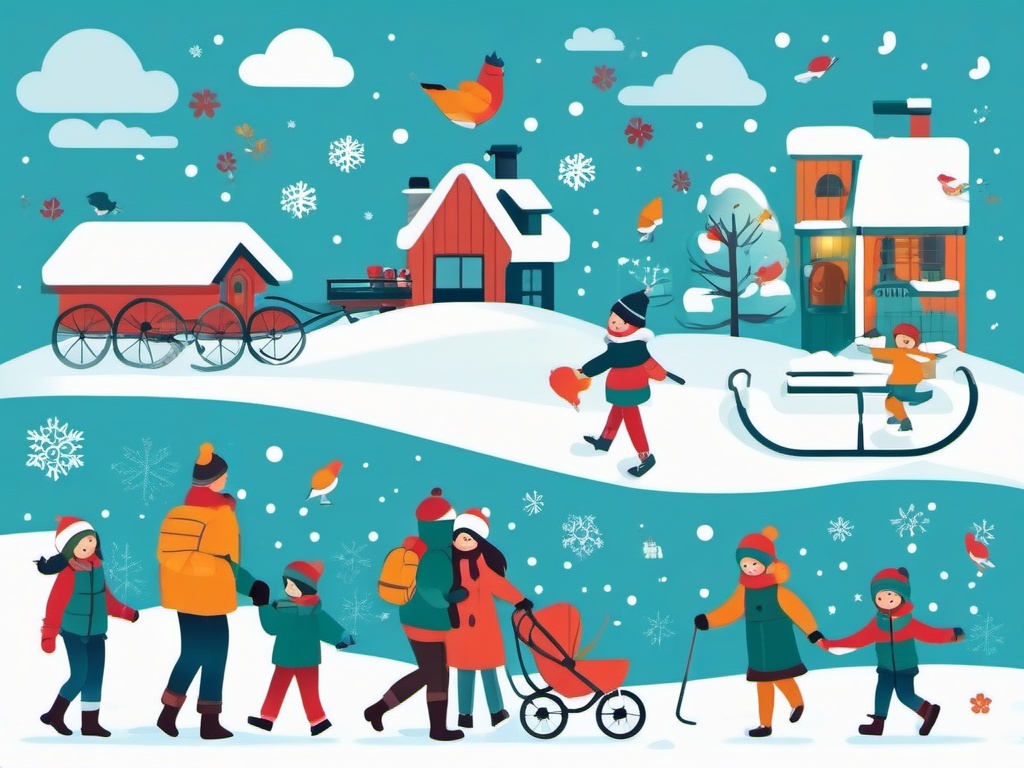 Winter Family Time clipart - Family activities in the winter, ,vector color clipart,minimal