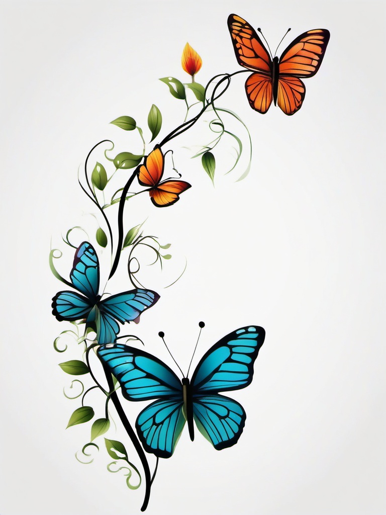 vine tattoo with butterfly  simple color tattoo, minimal, white background