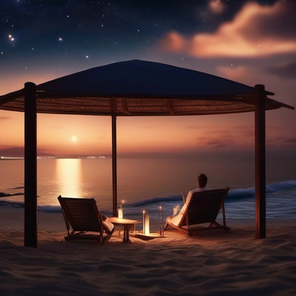 Beachside stargazing and romance close shot perspective view, photo realistic background, hyper detail, high resolution