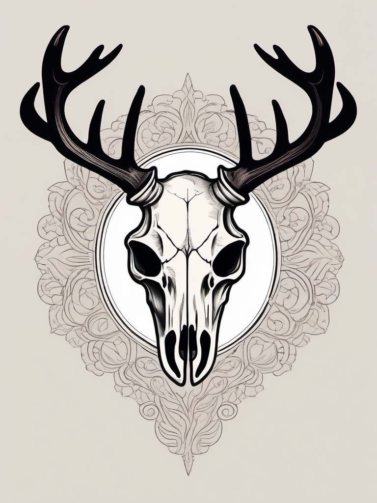 Basic deer skull with subtle antlers, simplicity in nature's form.  simple color tattoo style