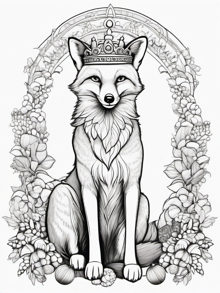 Fox Coloring Pages - Fox wearing a crown of colorful mushrooms  simple coloring pages