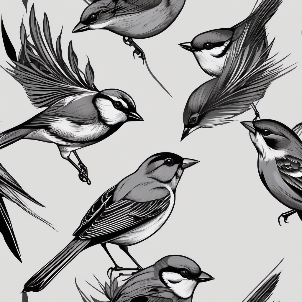 sparrow tattoo black and grey  minimalist color tattoo, vector
