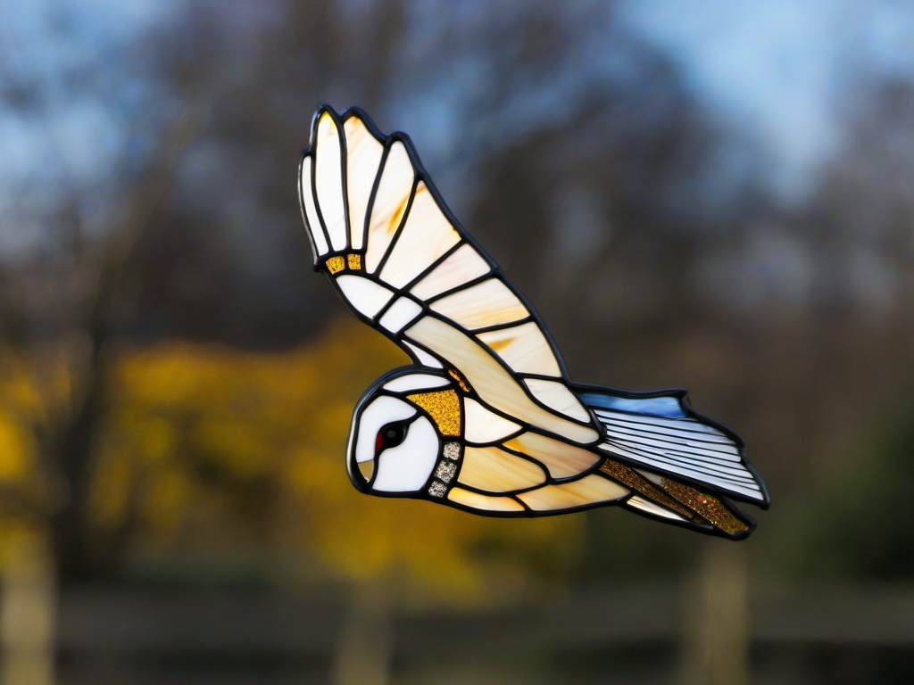 Stained Glass Owl - Barn owl in flight  