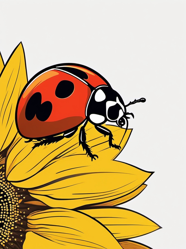 Ladybird clipart - ladybird resting on a sunflower  color,minimalist,vector clipart