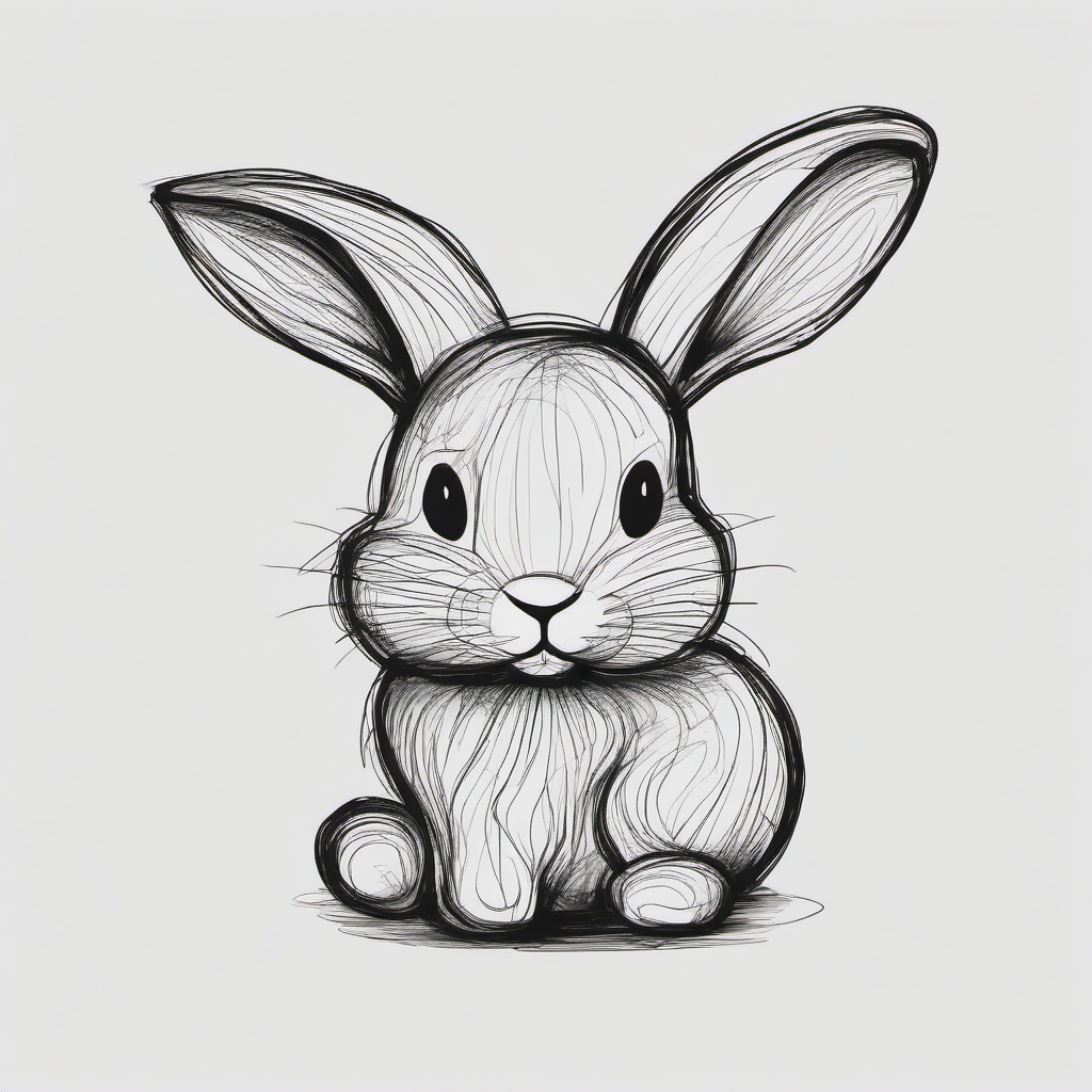 drawing of an Easter bunny  minimal rough sketch scribbles,doodles,black and white