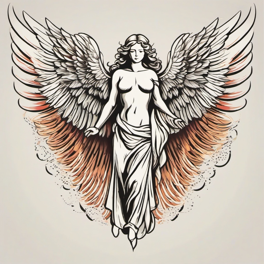 Guardian Angel with Wings Tattoo - Classic wings represent protection.  minimalist color tattoo, vector