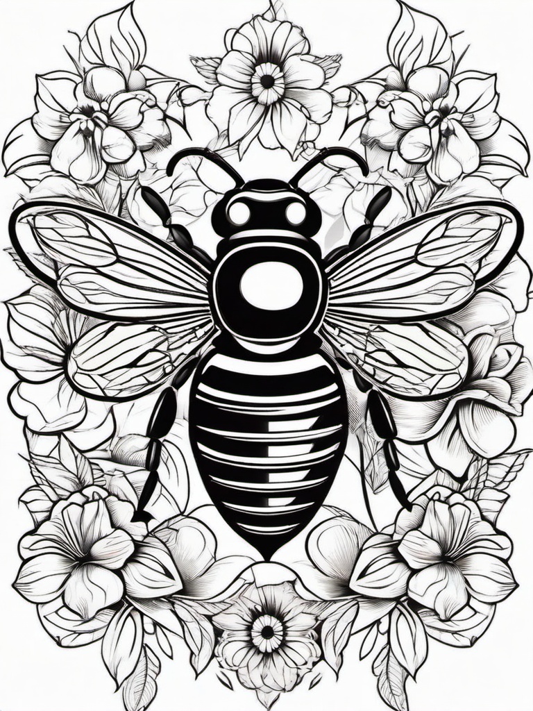 flower bee tattoo  vector tattoo design