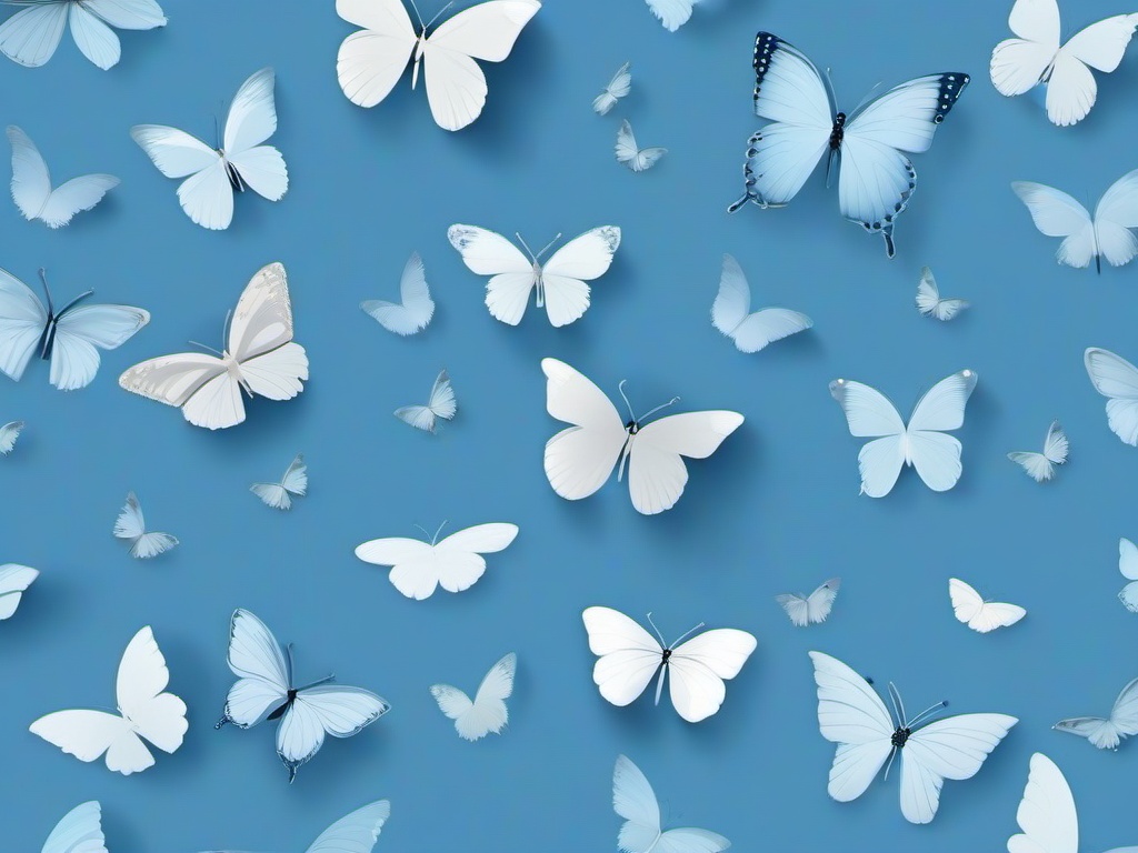 Blue Butterflies Wallpaper-Soft blue background with scattered, delicate butterflies  background wallpaper