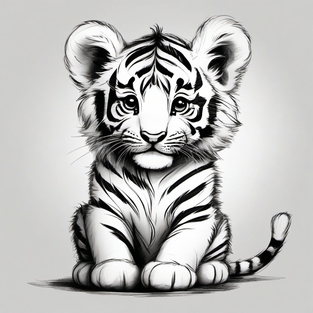 drawing of a tiger cub  minimal rough sketch scribbles,doodles,black and white