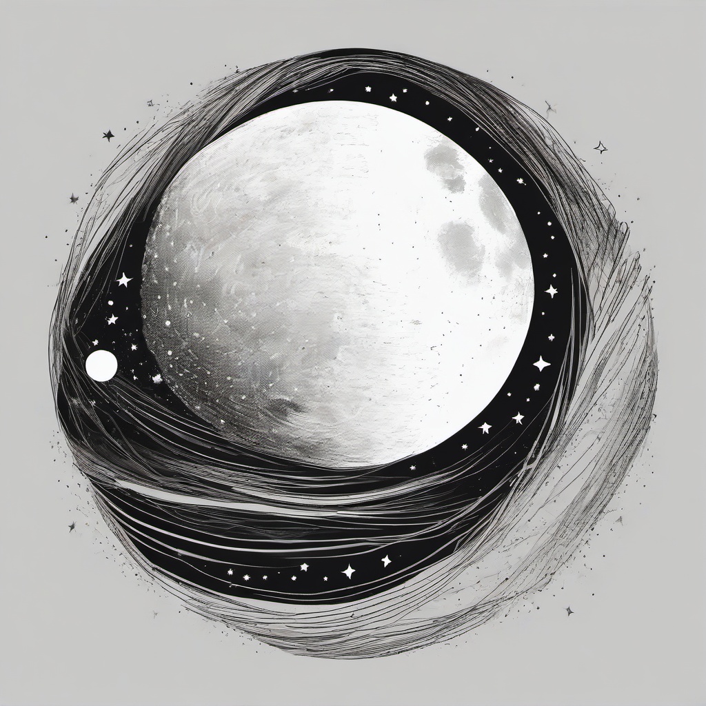 drawing of a moon with stars  minimal rough sketch scribbles,doodles,black and white