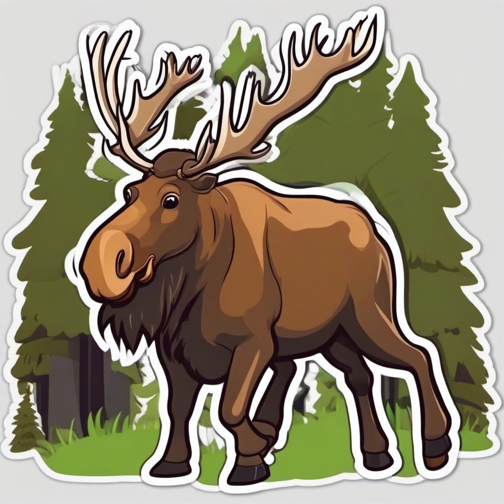 Moose cartoon - massive animal with antlers  cartoon sticker style