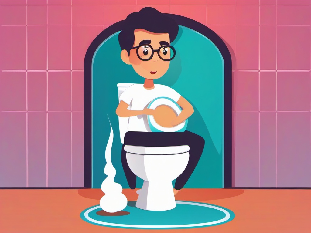 Toilet clipart - person using the toilet in a funny cartoon  color,minimalist,vector clipart