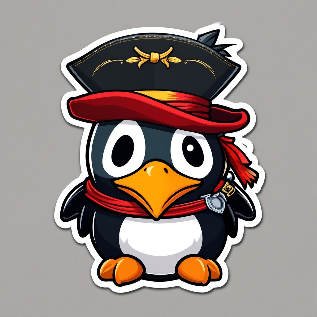 Penguin Pirate Sticker - A playful penguin dressed as a swashbuckling pirate. ,vector color sticker art,minimal