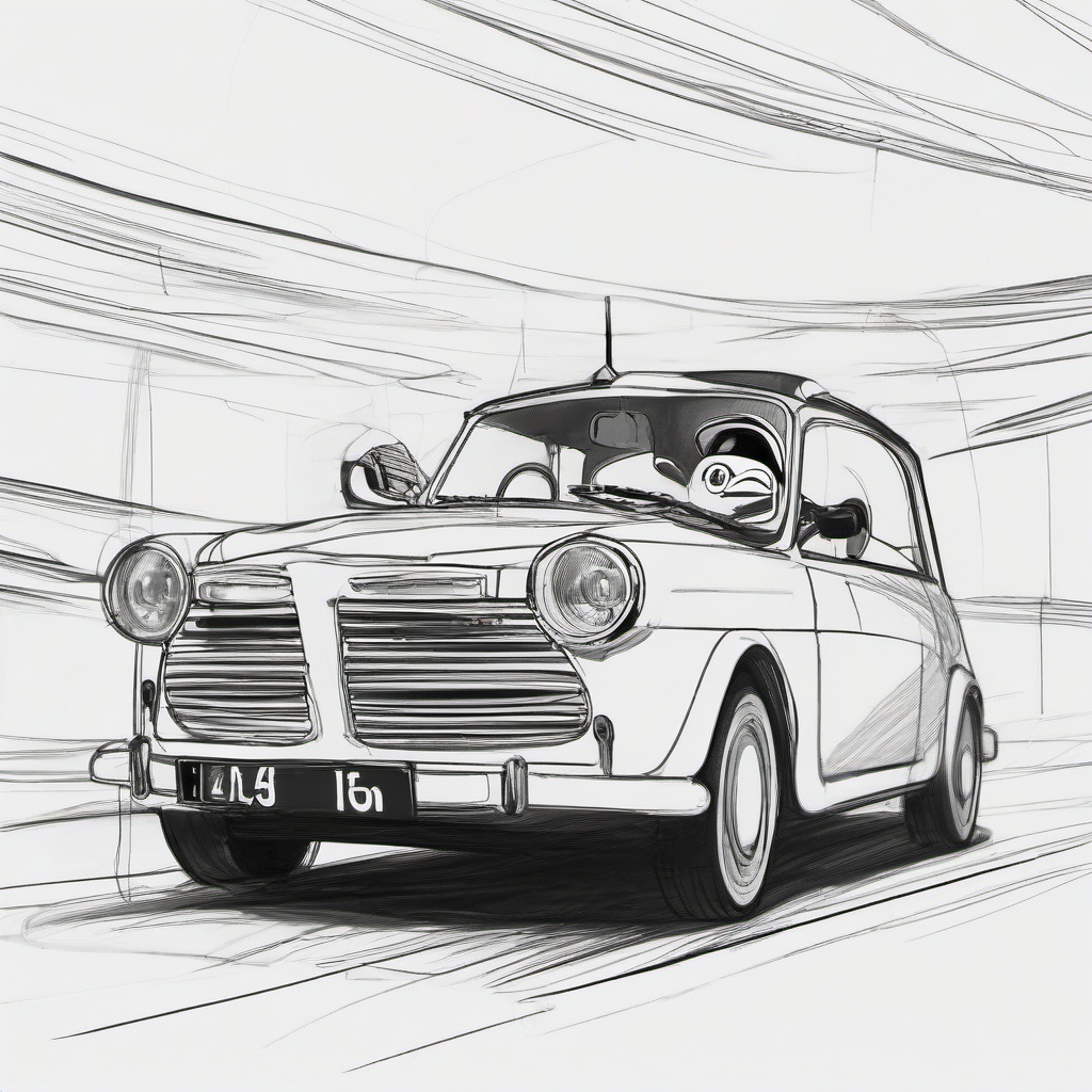 drawing of a minion in a car  minimal rough sketch scribbles,doodles,black and white