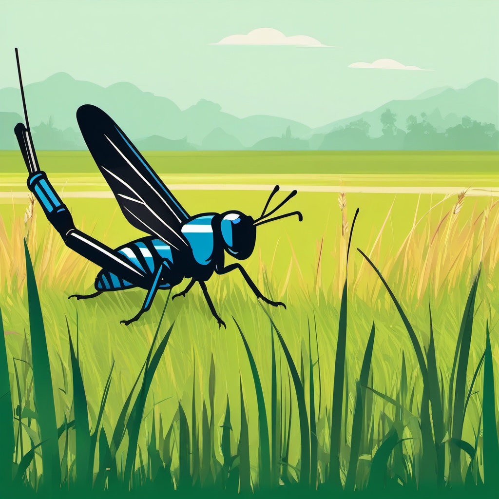 Chirping Cricket in the Meadow Grass Clip Art - Chirping cricket amidst the meadow grass,  color vector clipart, minimal style