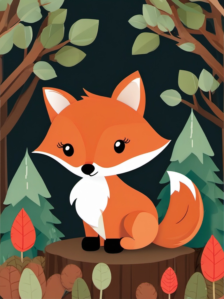 Cute Red Fox in a Woodland Haven  clipart, simple