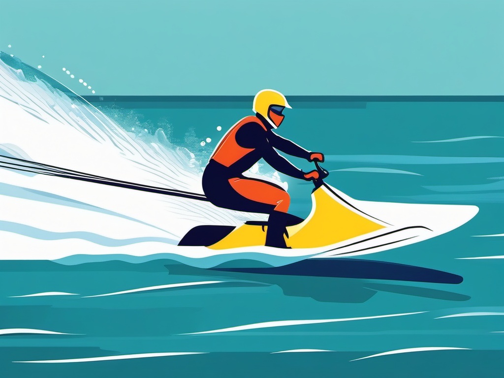 Water Skiing Clipart - A water skier gliding over calm waters.  color vector clipart, minimal style