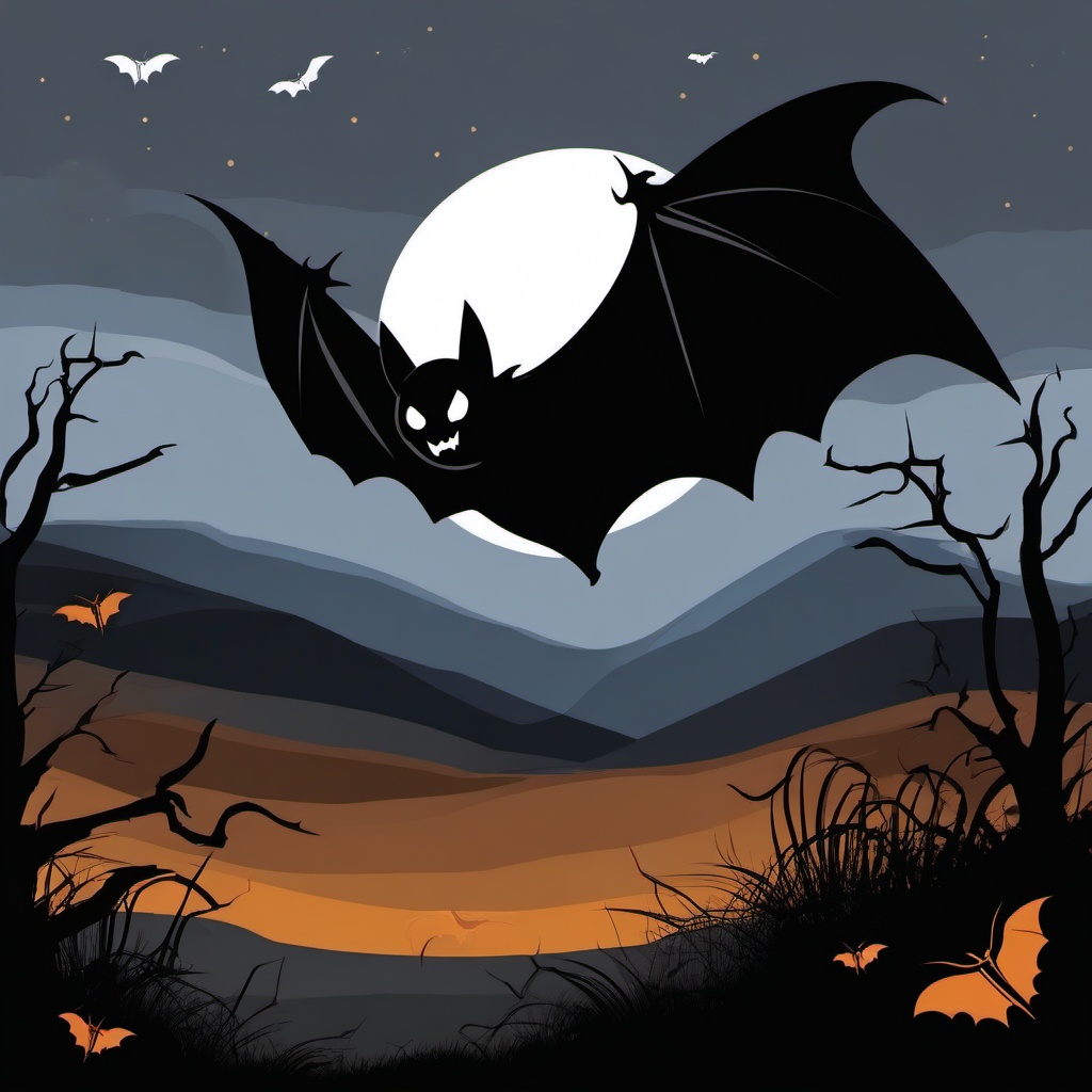 Bat clipart - bat flying over a spooky landscape  