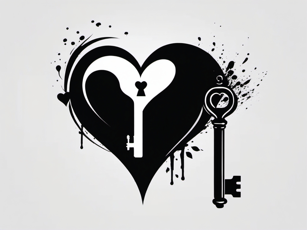 Black heart and key ink. Unveiling hidden emotions.  minimalist black white tattoo style