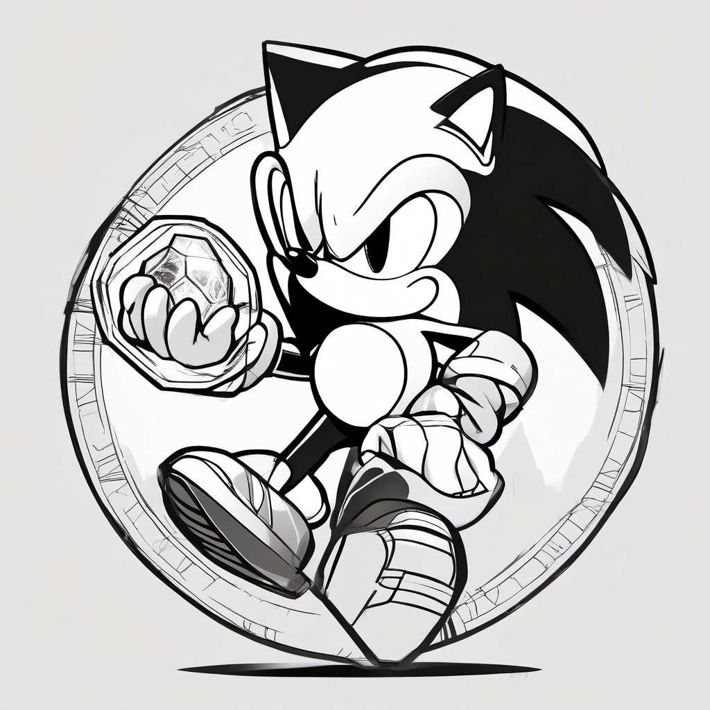 drawing of Sonic The Hedgehog holding a chaos emerald  minimal rough sketch scribbles,doodles,black and white