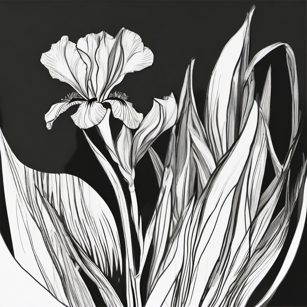 drawing of iris flower  minimal rough scribbles,doodles,black and white