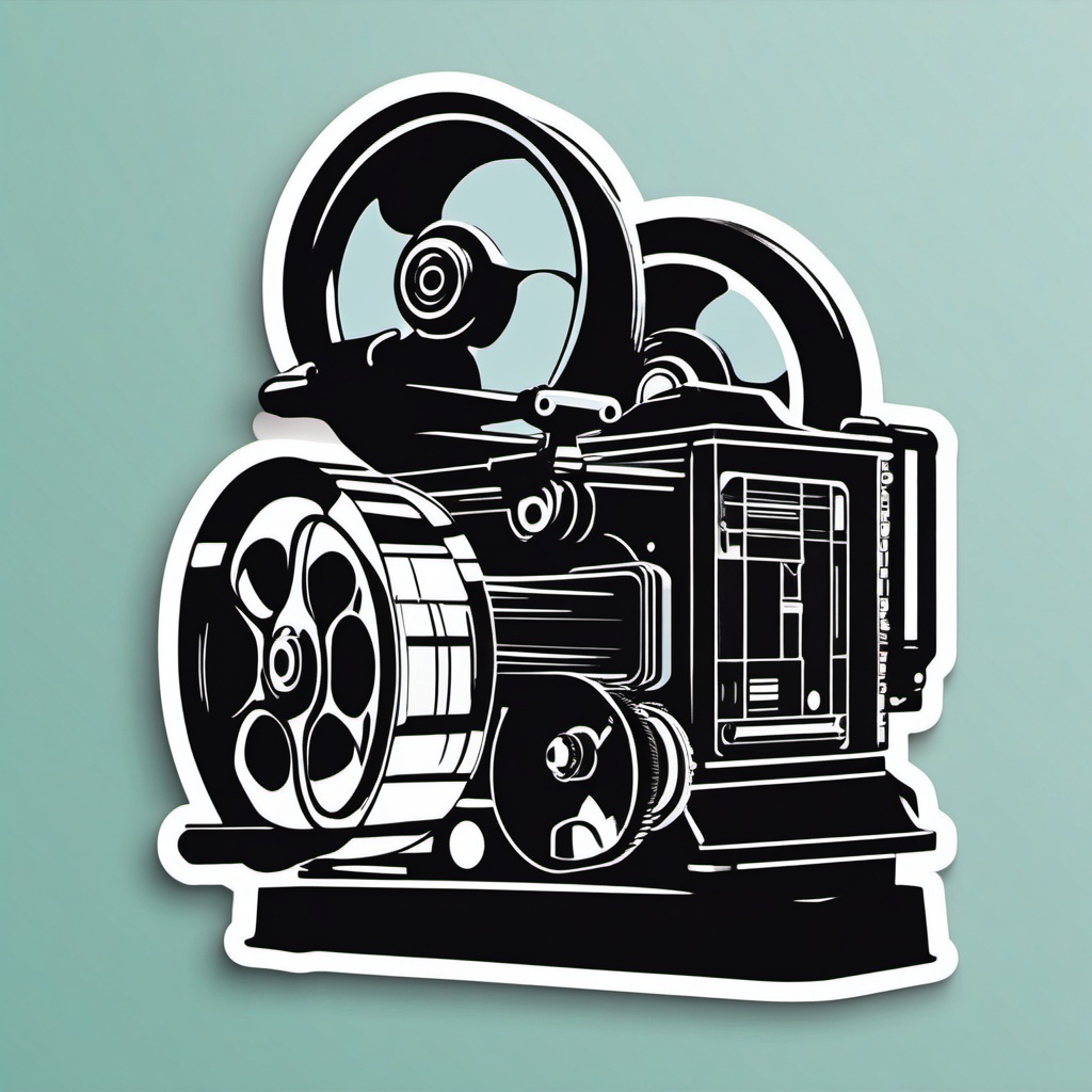 Film projector and film reel sticker- Classic cinema, , sticker vector art, minimalist design