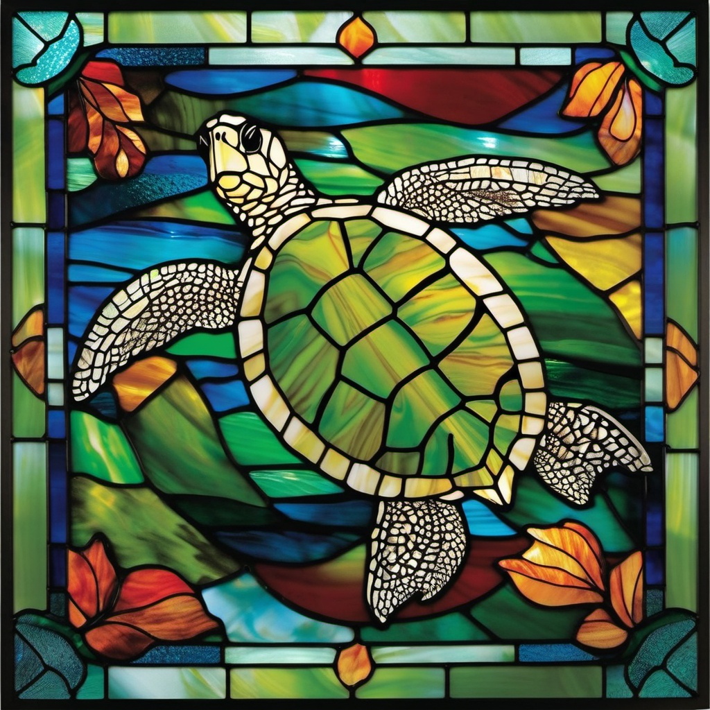 Sea Turtle Stained Glass - Dive into the oceanic beauty with sea turtle stained glass, featuring these marine creatures in vibrant hues.  