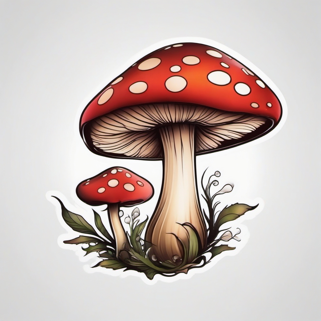 fairy mushroom tattoo  simple color tattoo style,white background