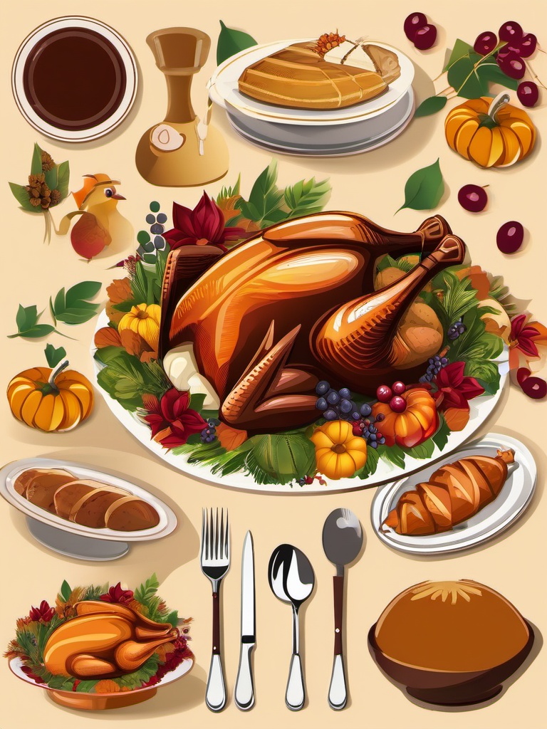 Happy Thanksgiving clipart - Thanksgiving table with turkey  