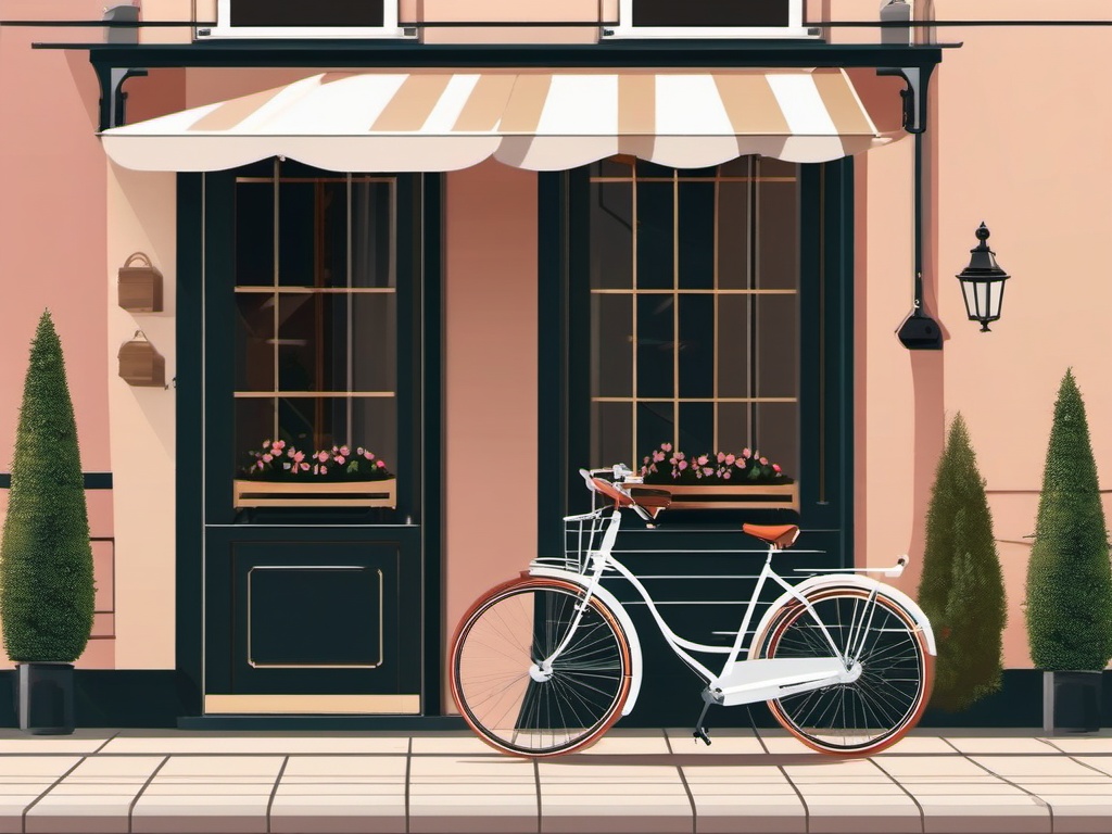 Bike Clipart - A classic cruiser bike parked by a charming cafe in a picturesque European town.  color clipart, minimalist, vector art, 