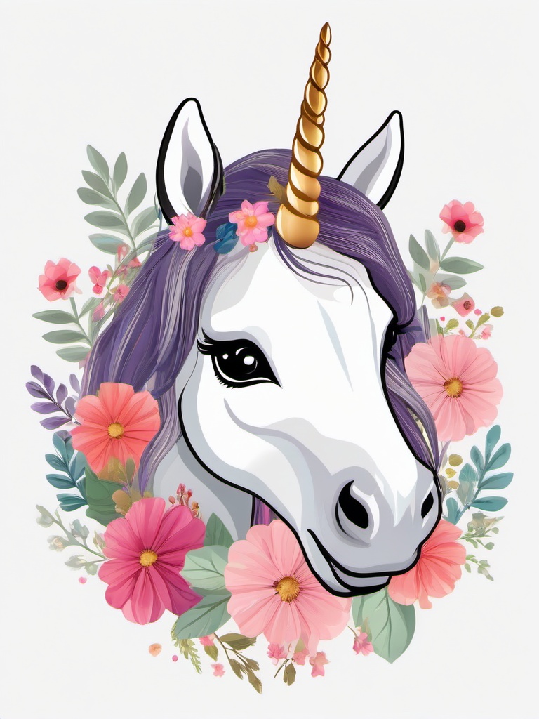 Unicorn clipart - unicorn with flowers in its mane  