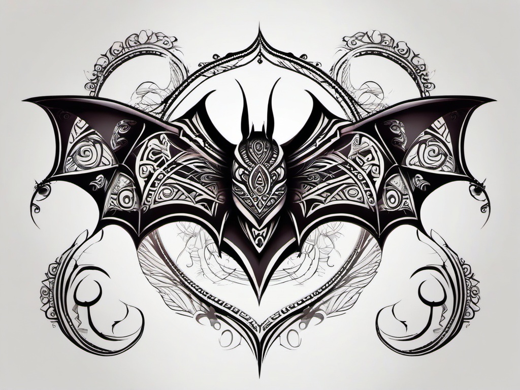 Bat Tattoo Tribal-Intricate and tribal-inspired representation of a bat in tattoo art.  simple color tattoo,white background