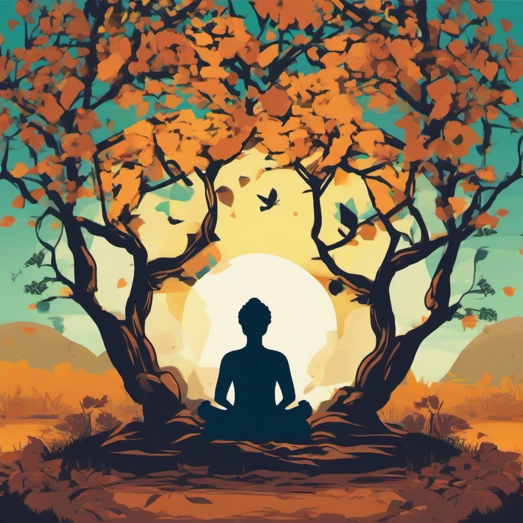 person sitting under a tree meditating 
  , vector illustration, clipart