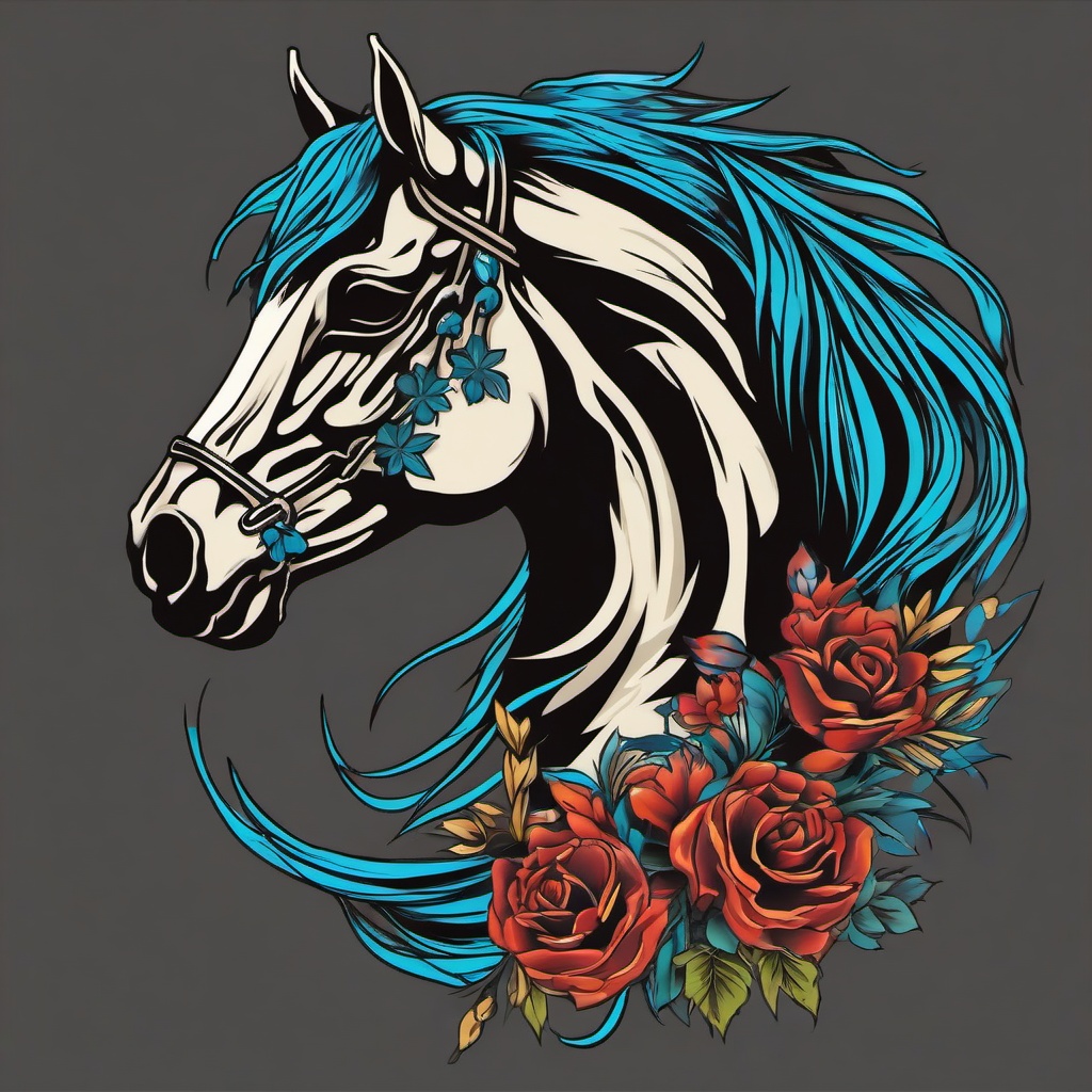 horse skeleton tattoo  simple vector color tattoo