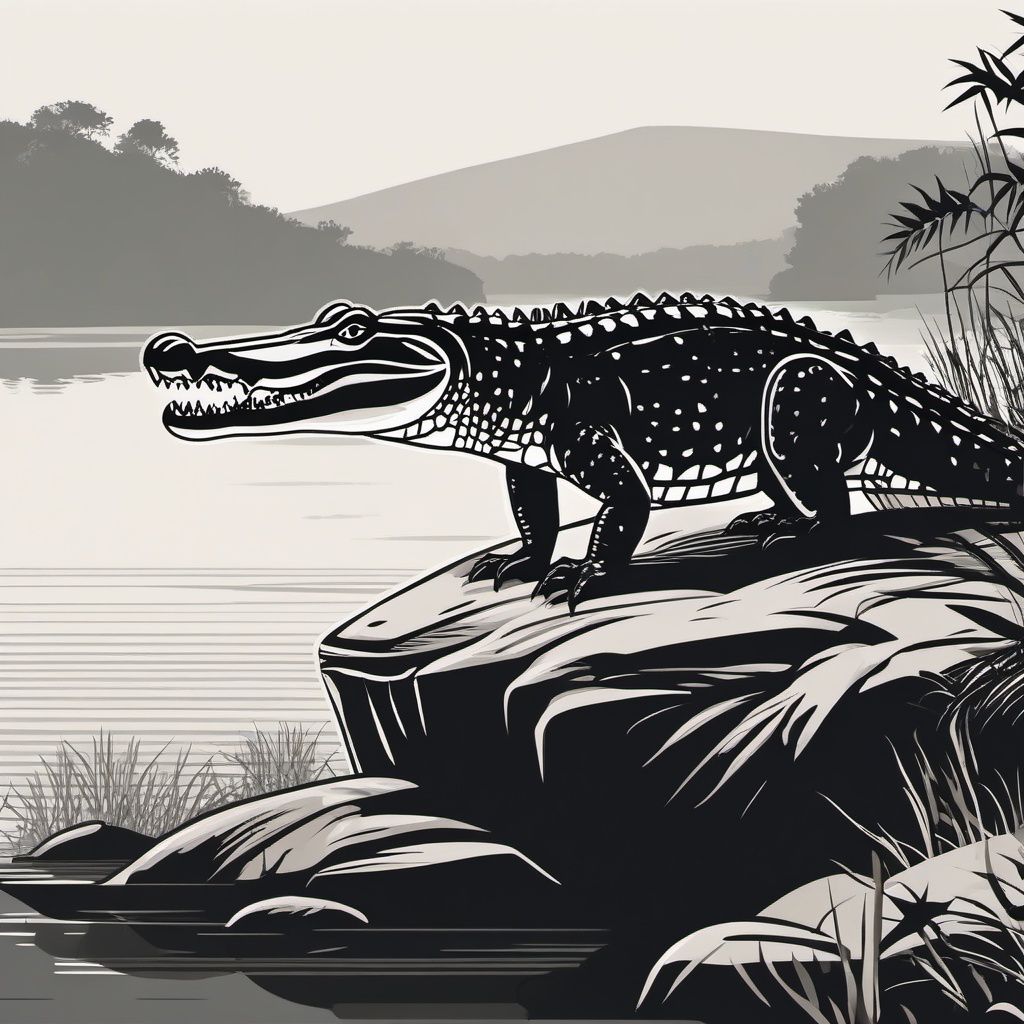 Crocodile Clipart - Crocodile lurking near a riverbank , minimal, 2d