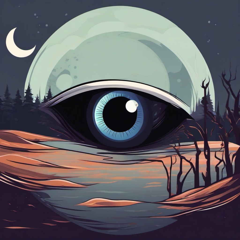 Eyeball clipart - floating eyeball in a spooky setting  color,minimalist,vector clipart