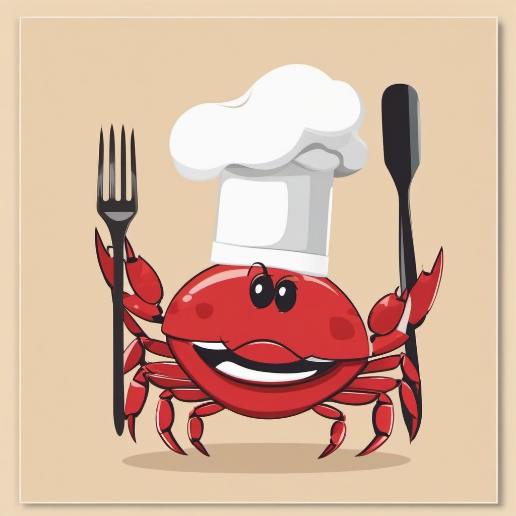 Crab clipart - crab in a chef’s hat holding a spatula  color,minimalist,vector clipart