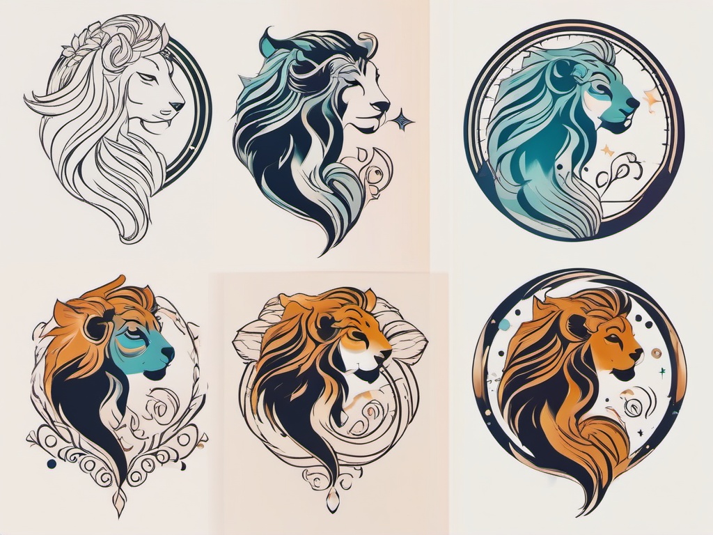 feminine leo zodiac sign tattoo  simple vector color tattoo