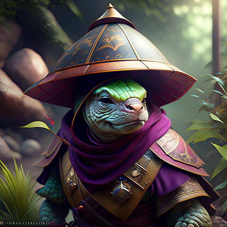 tortle monk with a shell defense and martial arts skills, following the way of tranquility. 