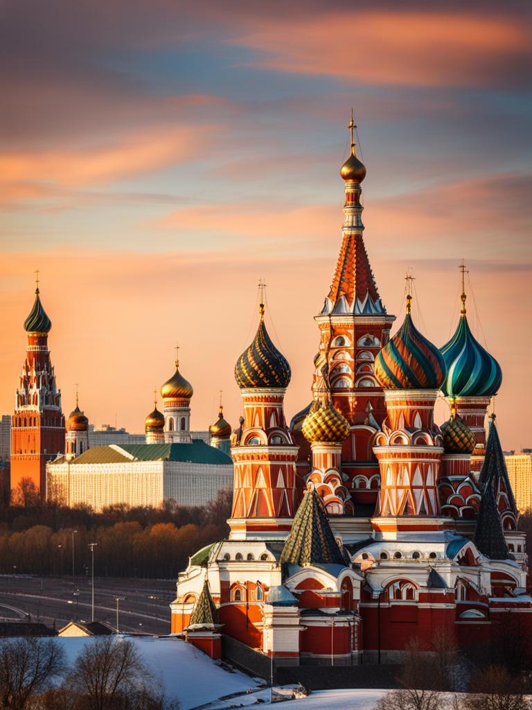 russian onion domes, with vibrant colors, adorn the skyline of moscow, russia. 